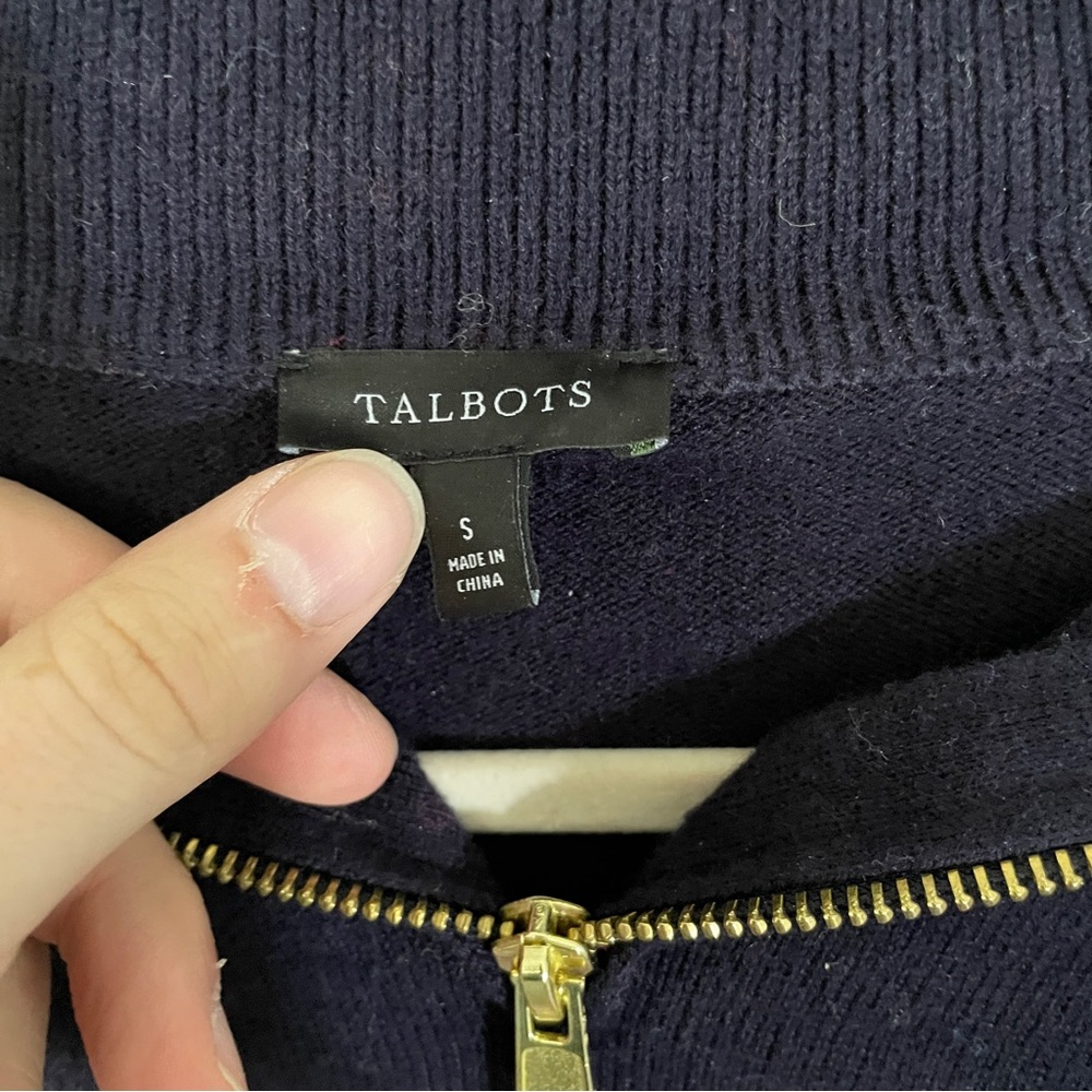 Talbots Navy Multicolored Pattern Knit Quarter Zi… - image 4